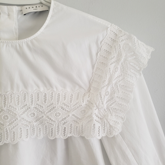 Sandro Guipure Lace Trim Cotton Top - Picture 3 of 9